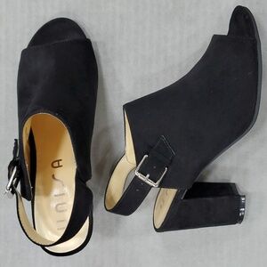 Unisa Trumann shoes women's 7 black faux suede open toe sling back block heel